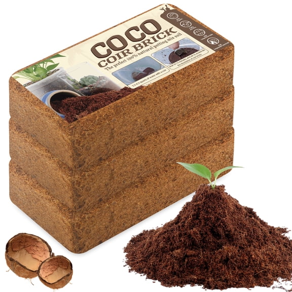 Coco Coir Brick for Plants, 3 Packs 100% Natural Organic Compressed Coconut Coir Fiber with Low EC & PH Balance, High Nutrition Coconut Soil Coco Fiber for Planting, Herbs