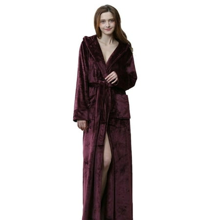 

Promotion! Women Men s Hooded Robe Flannel Full Length Bathrobe Warm Pajamas Bathrobe
