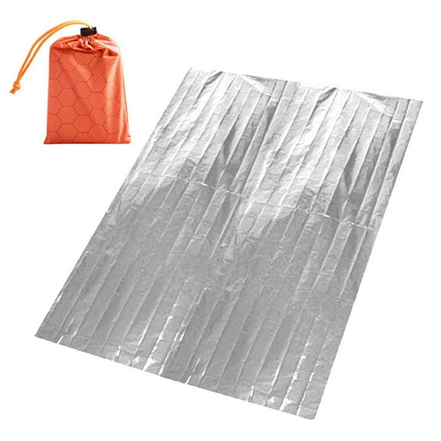 Couverture d'Urgence Portable Réfléchissante Chaude Coupe-Vent Imperméable Accessoires de Randonnée Imperméable Camping Extérieur Survie Couvertures Sac de Couchage Argent