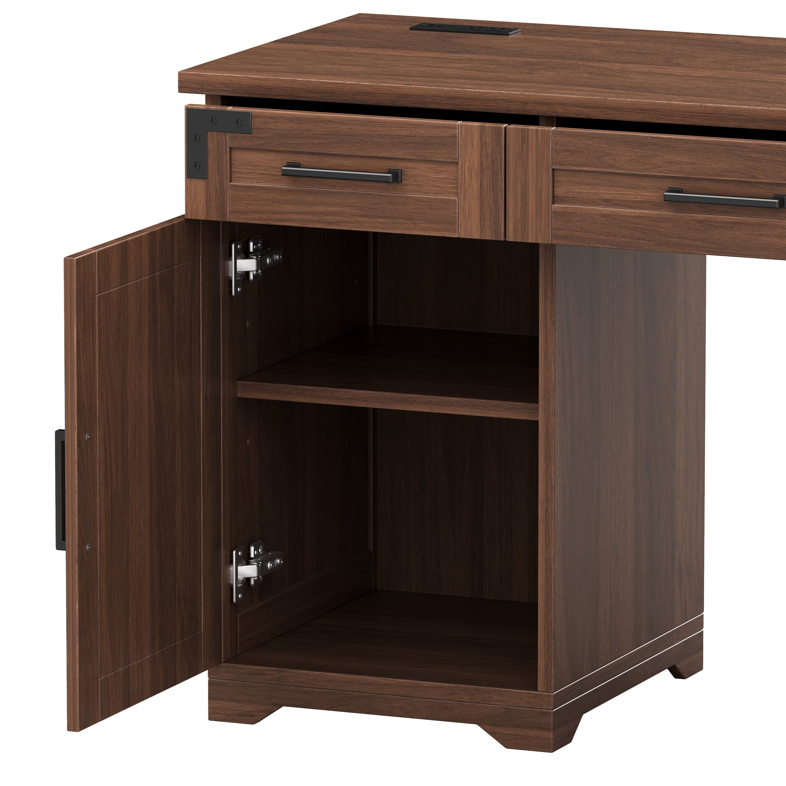 Aukfa 55" Farmhouse Executive Desk with Charging Station, Home Office Computer Desk with File Drawer & Storage Cabinet,Walnut