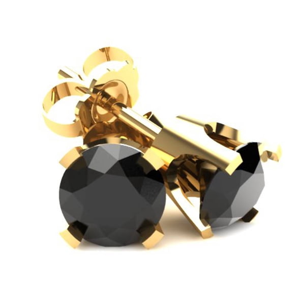 .25Ct Round Brilliant Cut Heat Treated Black Diamond Stud Earrings In 14K Gold