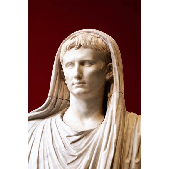 24x36 gallery poster, Head of Augustus Octavian as pontifex maximus, Roman artwork of the late Augustan period