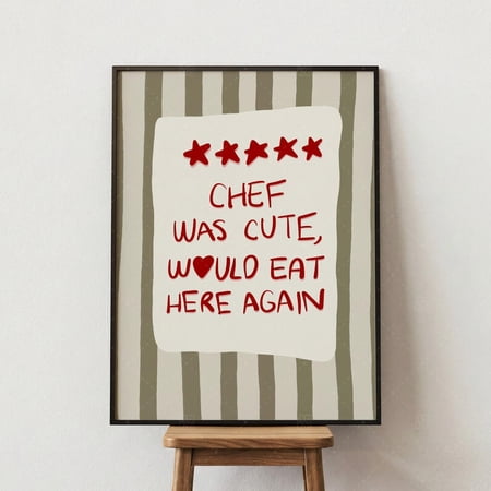Funny Kitchen Wall Art Chef Was Cute Would Eat Here Again Print Modern Kitchen Decor Red Beige Dining Room Art Foodie Housewarming Gift Unframed Poster