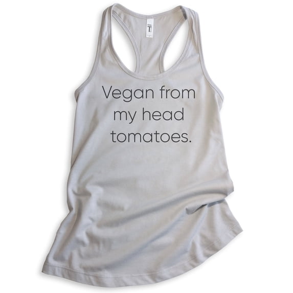 Vegan From My Head Tomatoes Tank Top, Ladies Racerback Tank Top, Vegan Tank, Veganism Tank, Silver Gray, X-Large