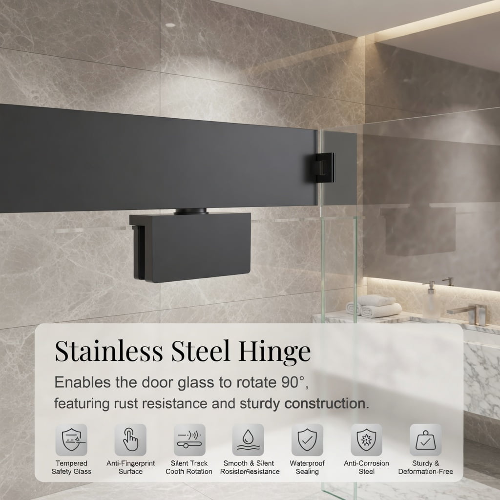 Hommoo Framed Bi-Fold Pivot Shower Door, Space-Saving Folding Enclosure with 6mm Tempered Glass, Stainless Steel Handle & Reversible Installation, Black & Transparent