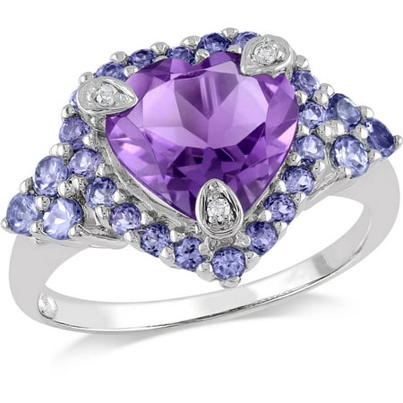 3 Carat T.G.W. Amethyst, Tanzanite and Diamond-Accent Sterling Silver Heart Ring