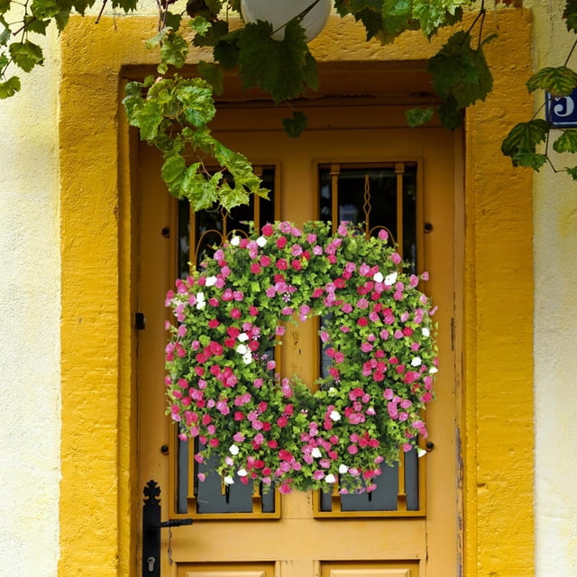 Guirnaldas de flores artificiales Decoración de la puerta principal Guirnalda floral 50 cm Guirnalda de primavera para la celebración de Rosa Rojo perfecl Corona colgante de puerta delantera