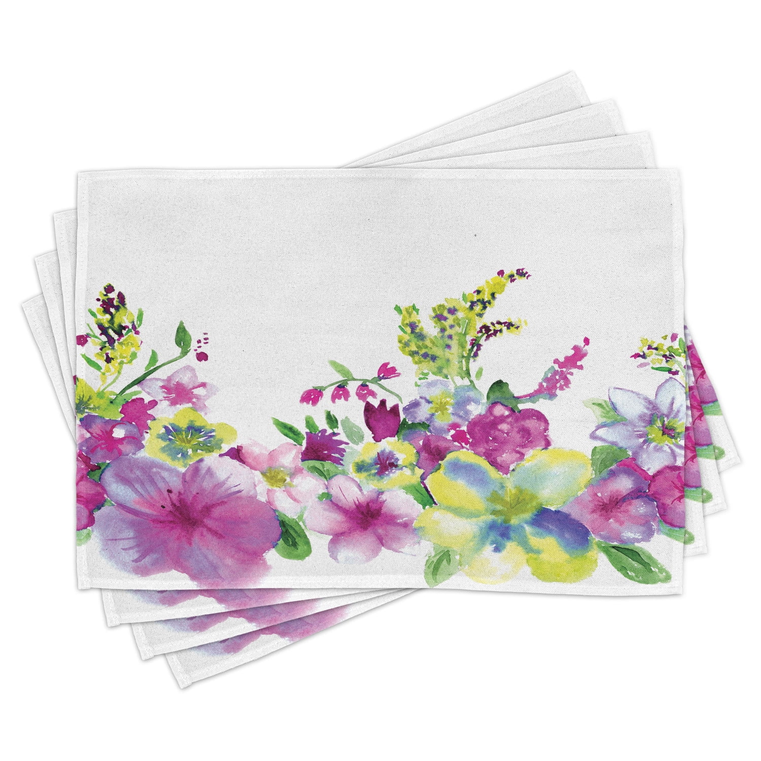 Lilac Purple Green Composition of Blossoming Flowers with Green Spring Leaves Romantic Nature Washable Fabric Placemats for Dining Room Kitchen Table Decor Ambesonne Floral Place Mats Set of 4