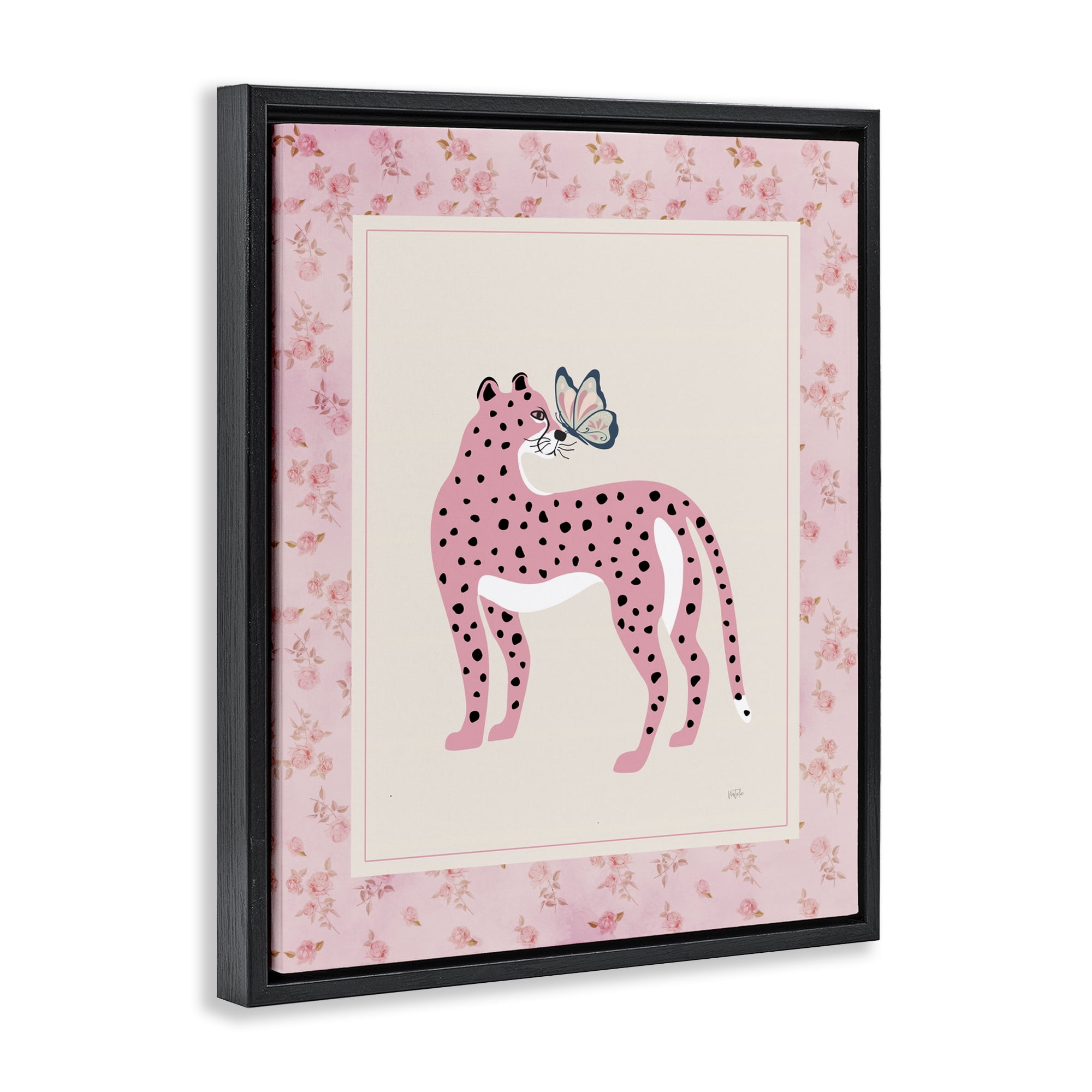 Stupell Industries Cheetah & Butterfly Friendship Black Framed Floater Canvas Wall Art, design by Natalie Carpentieri
