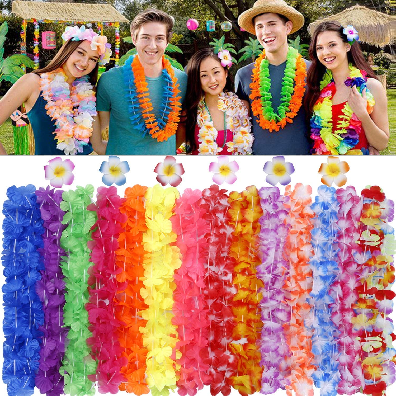 Hawaiian Flower Leis Set Luau Tropical Garland Party Wedding DJ Fancy Dress New 