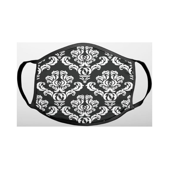 Black White Damask Pattern - 3-Ply Reusable Soft Cloth Face Covering, Unisex, Cotton Inner Layer