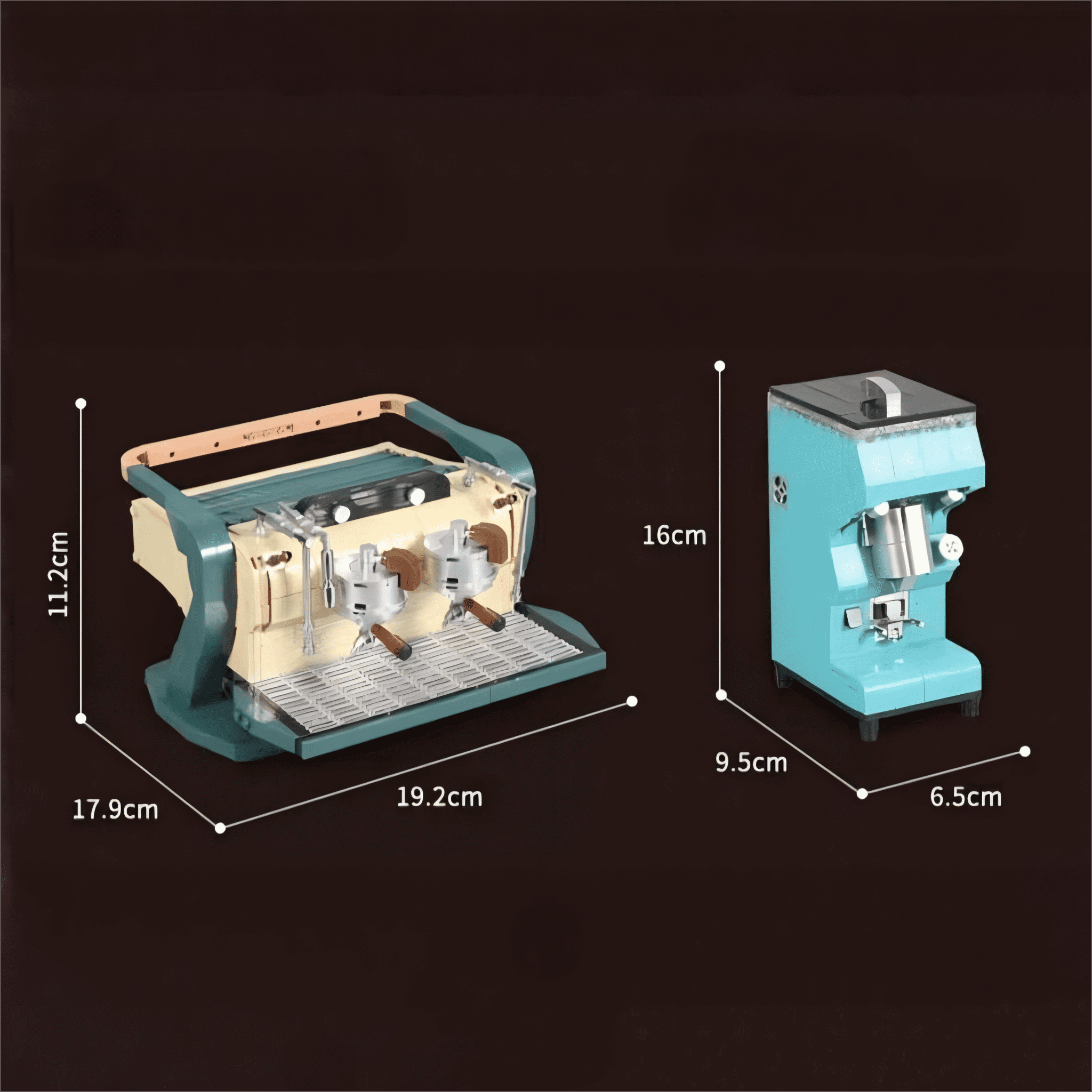 Dual Espresso Machine & Grinder Combo Building Blocks Set, Vintage Coffee Station Building Blocks, Home Office Table Centerpiece Decor