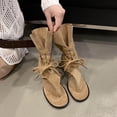 thumbnail image 5 of FRSASU Womens Tassel Embellished Flip Summer Boots Vintage Open Toe Flat with Slip On Mid-calf Booties Khaki, 5 of 9