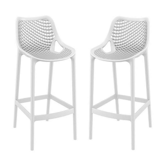 Pemberly Row Polypropylene Patio Bar Stool in White - Set of 2