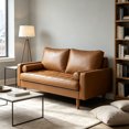 thumbnail image 6 of Koby Home's X Collection Stanley Modern Button-tufted Loveseat, Upholstered in Faux Leather with Track Arms, Cushion Back, and Wooden Legs, 2-Seater for Small Space, Tan Brown Color, 6 of 7