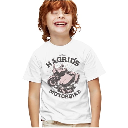 Harry Potter Hagrids Motorbike Kids T Shirt for Youth Boys and Girls, White, Large