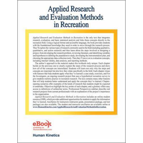 Pre-Owned Applied Research and Evaluation Methods in Recreation [With Keycode Letter] (Hardcover) 0736077197 9780736077194