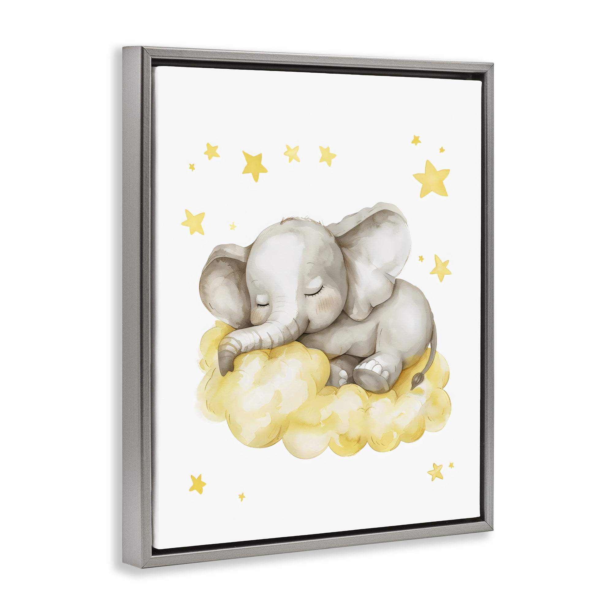 Stupell Industries Sleeping Elephant on Yellow Cloud Gray Framed Floater Canvas Wall Art, design by LSR Design Studio