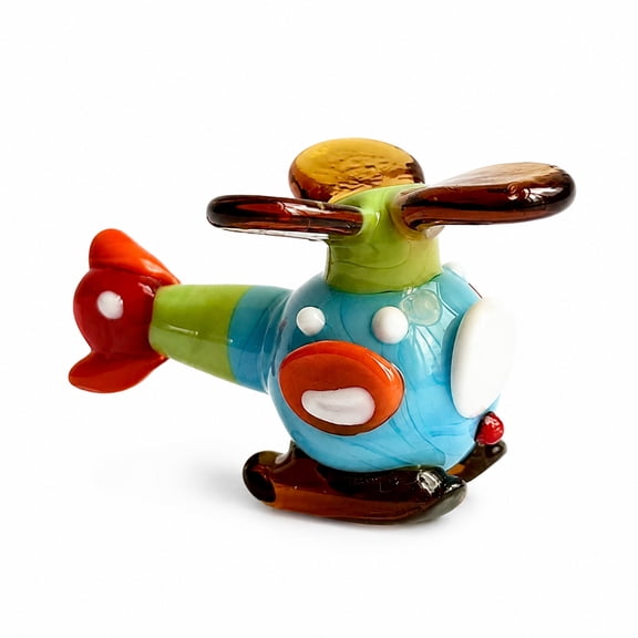 Handmade Art Glass Helicopter Figurine, Colorful Miniature Aircraft Collectible Ornament for Desk, Shelf, Office & Home Decor