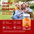 thumbnail image 2 of Iron Supplement Gummies with Lactoferrin, Vitamin C, B6, B12 & Zinc – Gentle, Vegan, Sugar-Free – Supports Healthy Blood, Immune Health & Energy – for Women, Men & Kids – Orange Flavor, 60 Count, 2 of 8