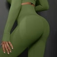 thumbnail image 4 of OSOLU New Knitted Seamless Push Up Tight Yoga Pants For Women High Waist And Show Running And Fitness Pants Workout Stretchy Running Tummy Control Joggers Bottoms Army Green L, 4 of 5