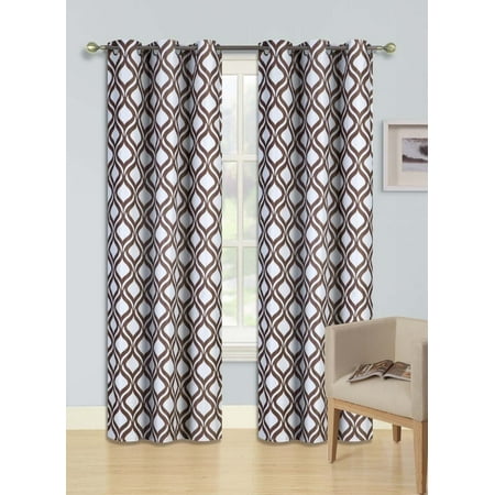 Round A Brown F1 BROWN 1-PC Printed BLACKOUT Room Darkening Grommet Window Curtain Treatment, Insulated Round Diamond Panel 37