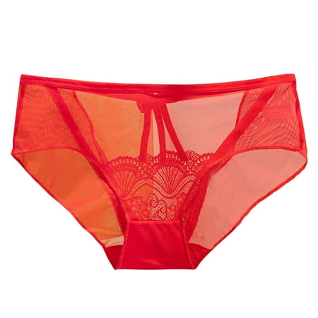 

No Show Underwear for Women Soft Lace Low Rise Pretty No Digging Breathable and Hipster Panties for Women Red XL