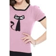 thumbnail image 2 of YEMAK Women's Short Sleeve Crewneck Cat Print Casual T-Shirt Sweater MK32004CAT-MAUVE/BLACK-S, 2 of 5