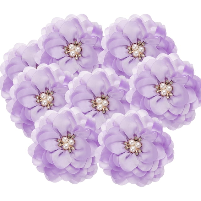 3.15 en flor de gasa con strass, 10 piezas de flores de tela con perlas de strass, grandes aplicaciones de camelia para manualidades, vestidos, ropa, diademas, decoración de bodas, púrpura claro