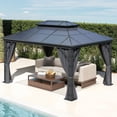 thumbnail image 3 of Dextrus 10' x 12' Hardtop Gazebo, Double Roof Polycarbonate Canopy, Outdoor Shelter with Mosquito Netting & Privacy Curtains, Heavy-Duty Metal Frame for Patio, Backyard, Deck and Lawn, Gray, 3 of 10