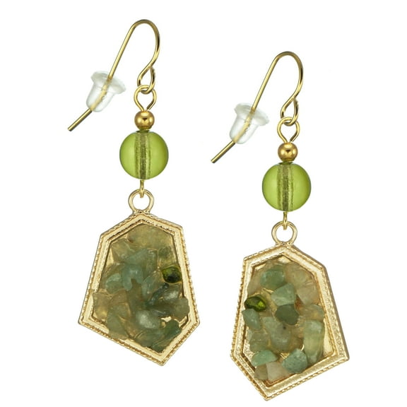 Beautiful Abstract Olive Green Stone Chip Dangle Earrings – Hypoallergenic Earwires