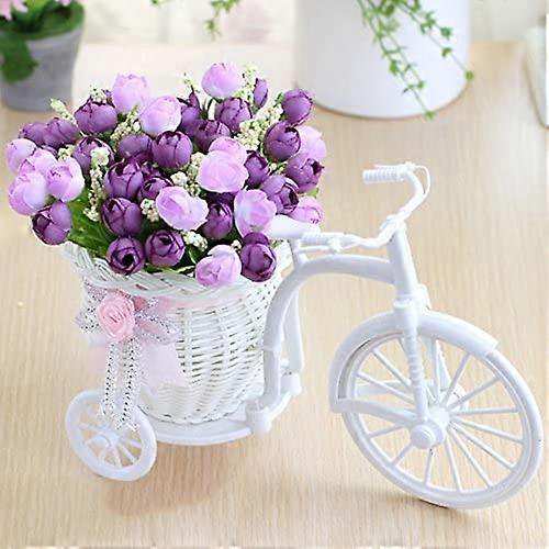 Soporte para plantas con flores artificiales para bicicleta, macetero nostálgico para jardín, decoración para el hogar y bodas (morado)
