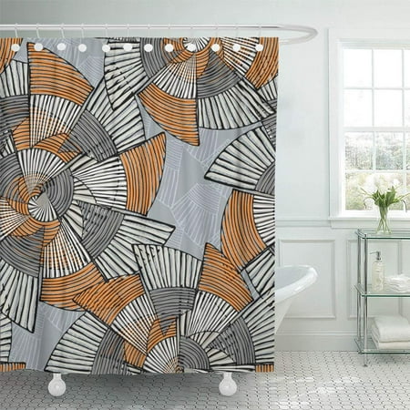 Orange And Gray Shower Curtain PKNMT Striped Pinwheels Big Gray and Orange with Ink Creative Repainting Geometric Bathroom Shower Curtains 60x72 inch ()