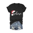 thumbnail image 4 of Women Christmas Outfit Women's Fashion V-Neck Christmas Print Loose Fit Casual T-Shirt Top for Everyday Wear Black L, 4 of 5