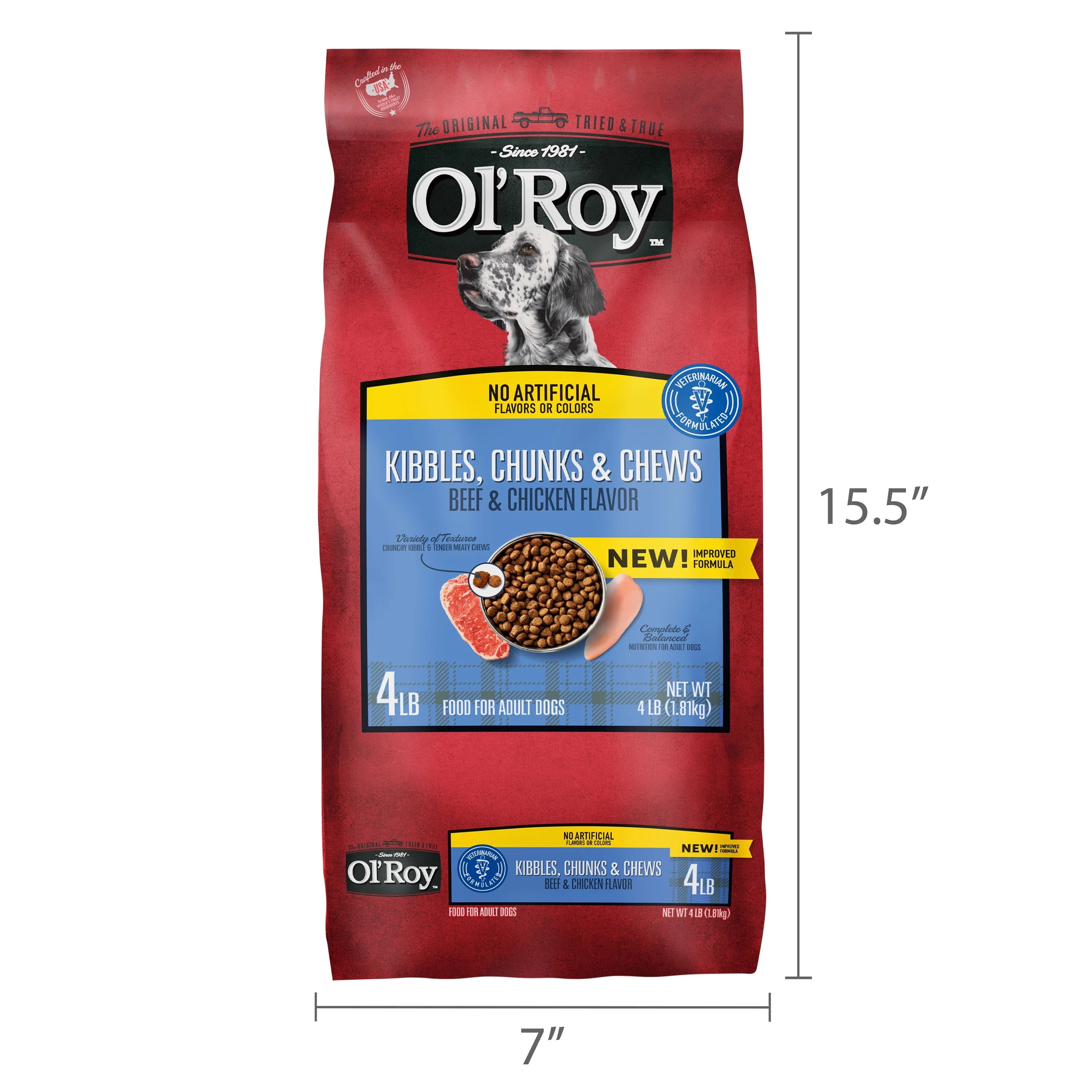 (2 pack) Ol' Roy Kibbles, Chunks and Chews Beef and Chicken Flavor Dry Dog Food, 4 lb Bag