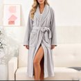 thumbnail image 6 of Ynynloco Women Shawl Plush Fleece Kimono Robes Bathrobe Soft Sleepwear V-neck Casual Ladies Loungewear Housecoat with Pockets, 6 of 7