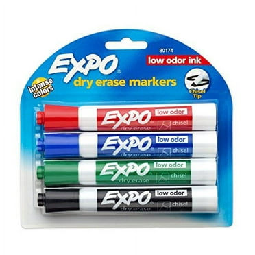 Expo? Low Odor Dry Erase Markers, Chisel Tip, Primary Colors, 4 Count (Pack of 8)