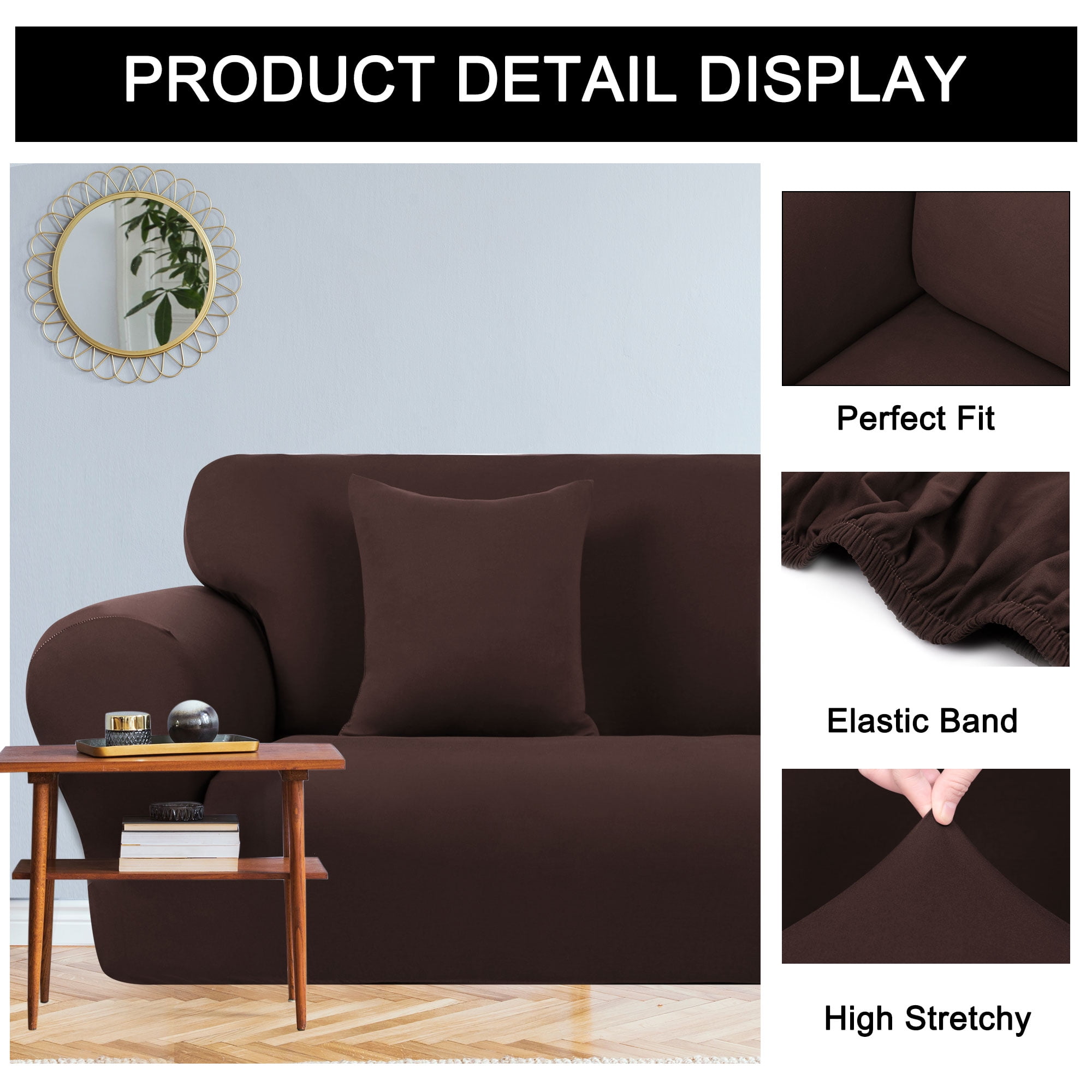 Unique Bargains Solid 1/2/3 Seater Sofa Cover Stretch Couch Slipcover Chocolate Sofa