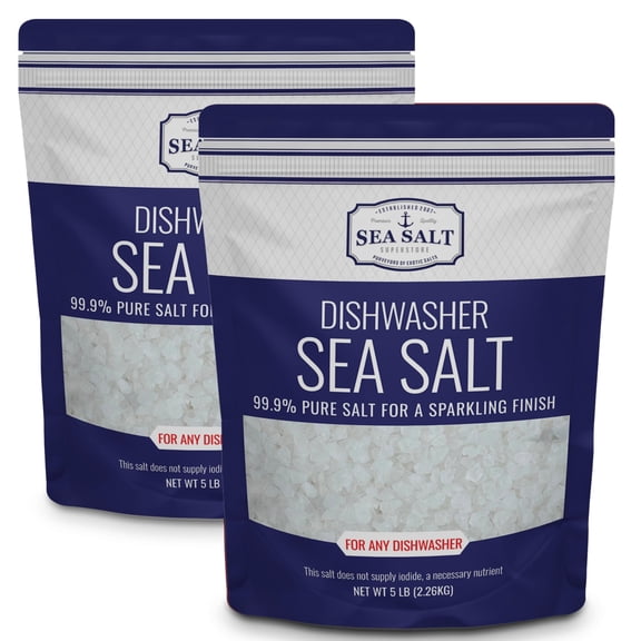 Dishwasher Salt, Natural Water Softener Salt, Food Grade Coarse Sea Salt Compatible with Miele, Thermador, Whirlpool, & Bosch Dishwasher, (10 lb, 2x5 lb Bag), Sea Salt Superstore