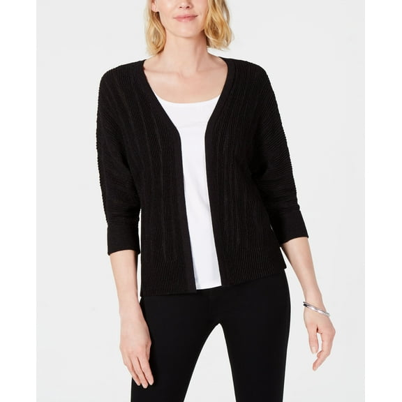 JM Collection Metallic Dolman Sleeve Cardigan Deep Black L