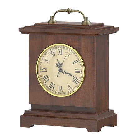 Vintage Wooden Mantel Clock with Hidden Jewelry Storage Case, Silent Roman Numeral Table Clock with Metal Handle, Decorative Desk Clock for Bedroom Living Room