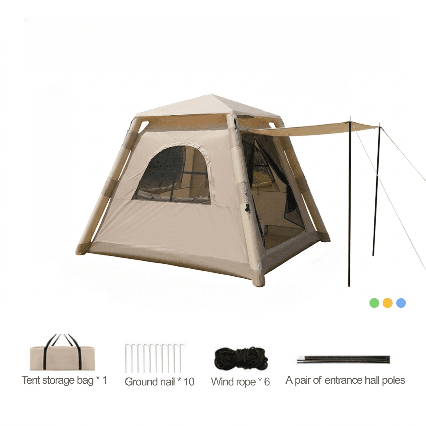 Inflatable Camping Tent for 2-4 Person, Waterproof Air Tent with Easy Setup, Instant Blow Up Family Tent for Outdoor Camping, Hiking & Travel, Includes Storage Bag & Manual Pump