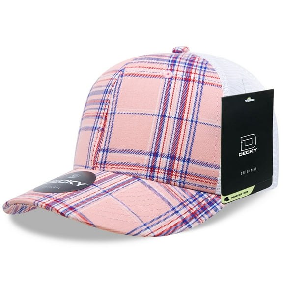 Decky 6017 6 Panel Mid Profile Structured Plaid Trucker Hat-107/White
