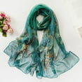 thumbnail image 2 of Lightweight Scarves Fashion Flowers Print Women Cotton Wrap Scarf Head Shawl Summer Gift - Plum Pore Green, 2 of 6