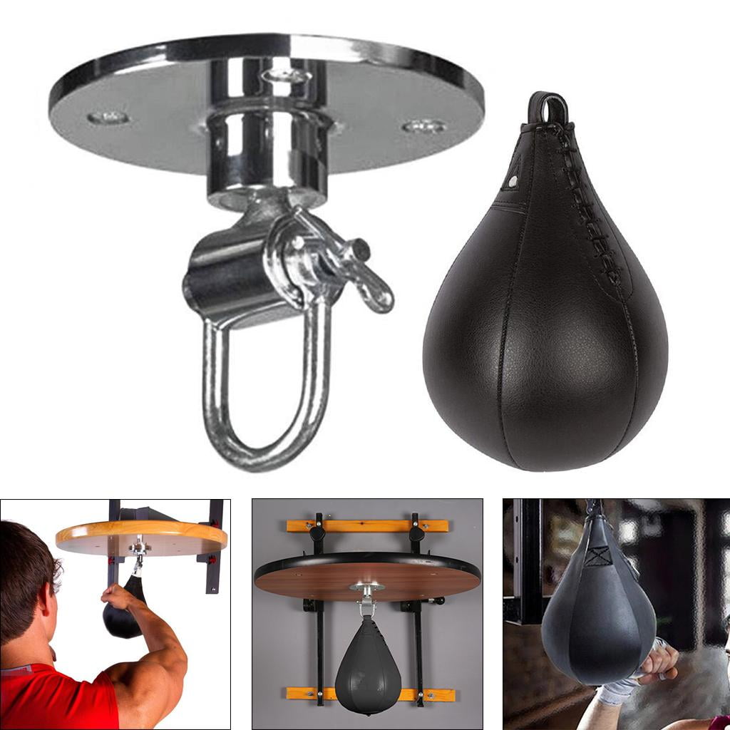harayaa Boxing Training Package, Heavy Duty PU Leather Hanging Swivel Ball for Boxing Black