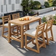 thumbnail image 3 of Harper & Bright Designs Outdoor Counter Height Dining Set for 4, 5 Pieces Acacia Wood Patio Dining Table with Slatted Design and Chairs with Cushions for Poolside Balcony Backyard, Light Teak, 3 of 19