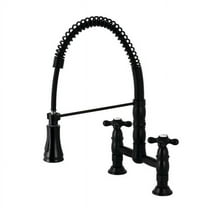 Kingston Brass GS1270AX Heritage Two-Handle Deck-Mount Pull-Down Sprayer Kitchen Faucet, Matte Black