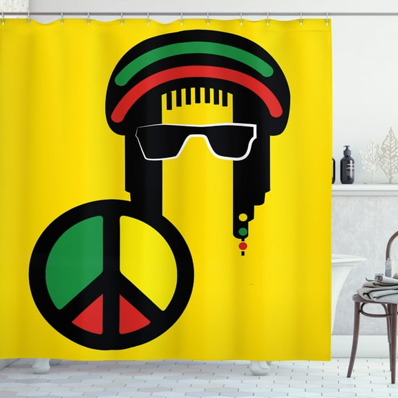 Ambesonne Jamaican Shower Curtain, Conceptual Reggae Man, 69"Wx70"L, Yellow Multicolor
