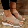 thumbnail image 6 of HAOTAGS Women's Summer Dressy Wedge Sandals Fish Mouth Breathable Open Toe Shoes for Beach Beige Size 7, 6 of 7