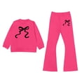 thumbnail image 2 of YMNXA Toddler Kids Girls Outfits Long Sleeve Round Neck Bow Print Pullover And Flare Pants Comfortable Fashion Elegant Sets For Casual Daily Wear,Hot Pink,4-5 Years, 2 of 4